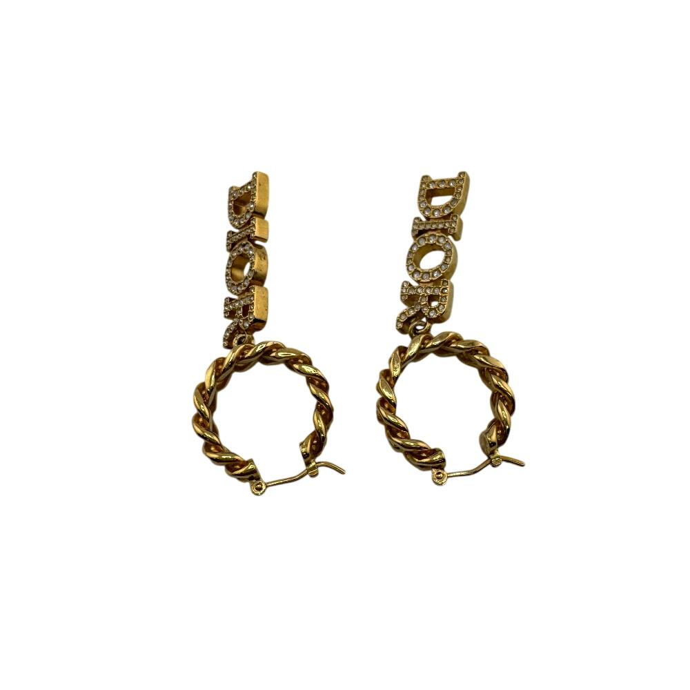 Christian Dior For both ears Swing Dior Evolution Gold Plated DIOR Letter Curb Hoop Earrings Pierce gold Gold Plated Women Used