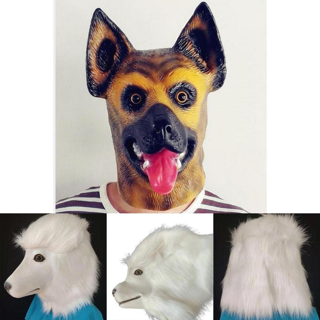 Máscara de Látex Poodle Lobo Cão Husky Fantasia de Animal de Desenho Animado Para Natal e Halloween