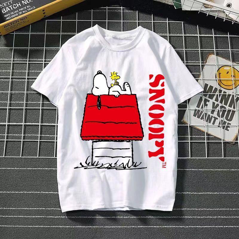 Funny Summer Fashion Snoopy Cartoon Printed Men's and Women's T-Shirts High Quality Cotton Casual Sports Short Sleeves Tops