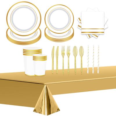 Punktuelle Bügeln Goldpapier Teller Salatteller Neunteiliges Set Papierbecher Papierhandtuch Strohhalm Einweg Partyarrangement Zubehör