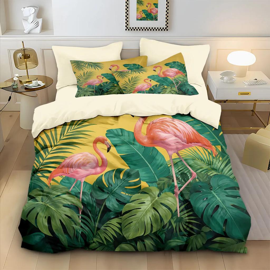 2/3pcs Flamingo Forest Animal Print Coreless Duvet Set,Multi Size Bedroom Bedding Decoration Machine Washable