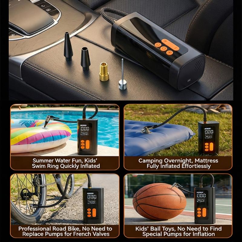 Cordless Tire Inflator With Digital Display 150PSI Rechargeable Battery For Cars Motorcycles Balls Swimming Pool Toys