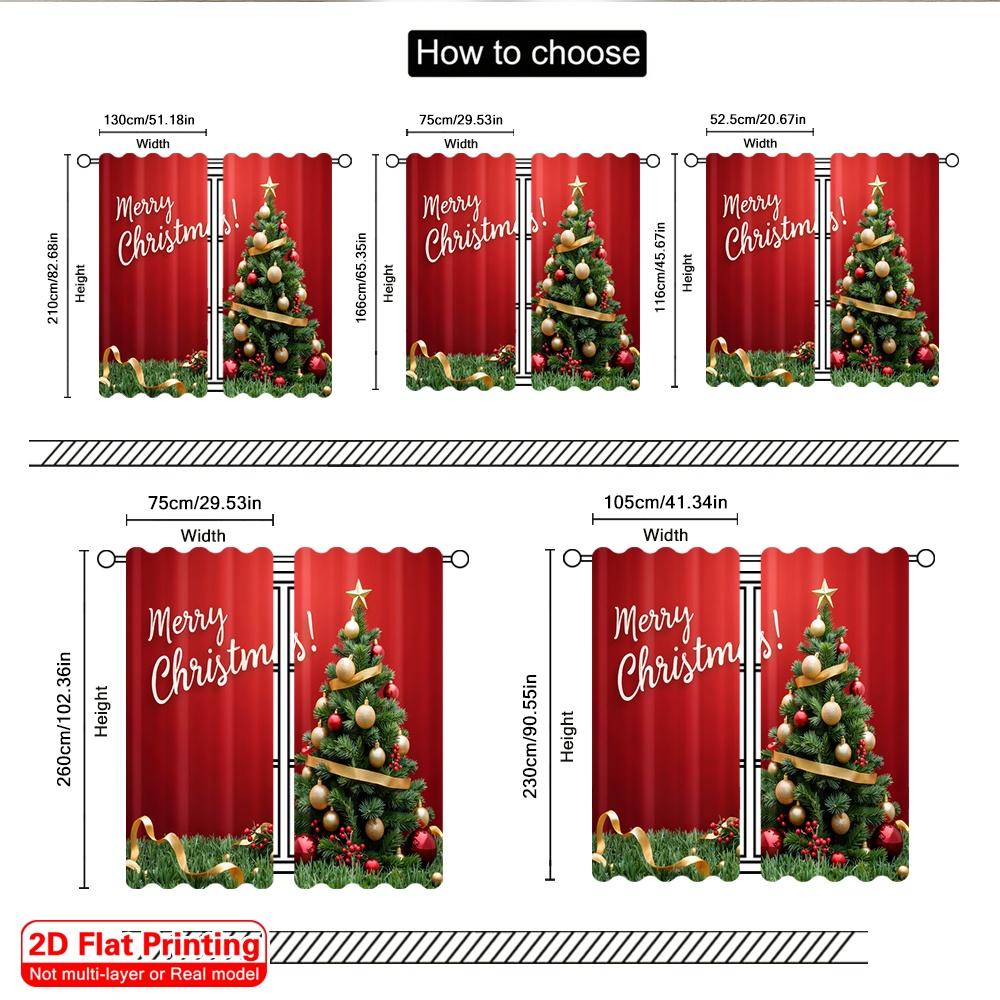 2pcs 2D flat printing Christmas Window Curtains Merry Christmas Tree_c Polyester Without Electricity Festive Wall Decor for