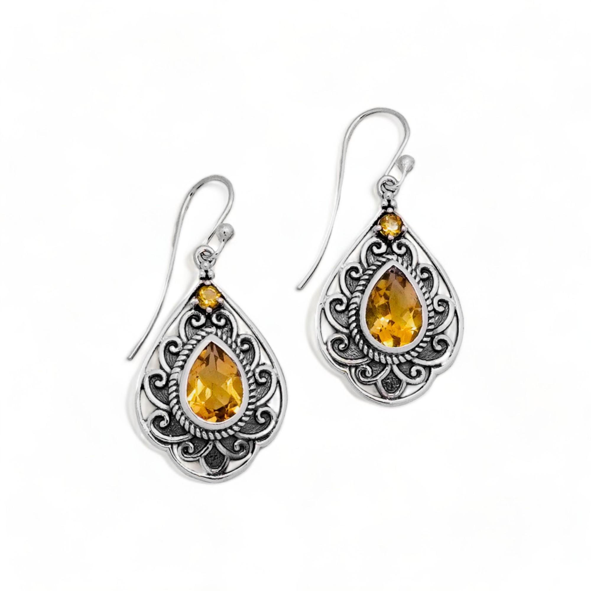 

Vintage Sterling Silver Teardrop Citrine Earrings – Handmade Boho Yellow Gemstone Dangle Jewelry for Women