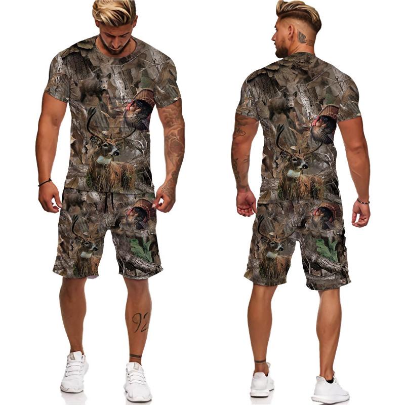 Letné pánske tričko s 3D potlačou maskáčové javorové listy/šortky/obleky Unisex Príležitostné Outdoorové športové oblečenie s krátkym rukávom