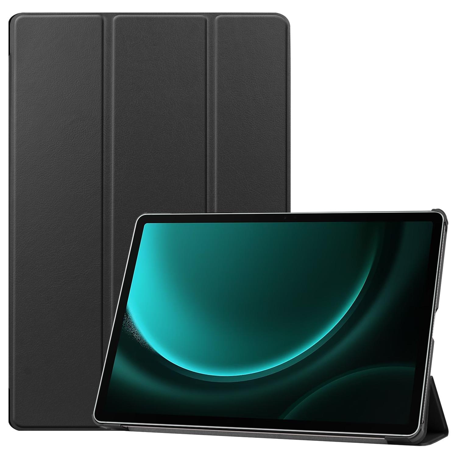 

Tri-fold Stand Case Universal For Galaxy Tab S10 S9 FE Plus 12.4 SM-X820 826 X810 816 X610 X616 Luxury PU Leather Painted Cover S10 Plus SM-X820 826 чёрный