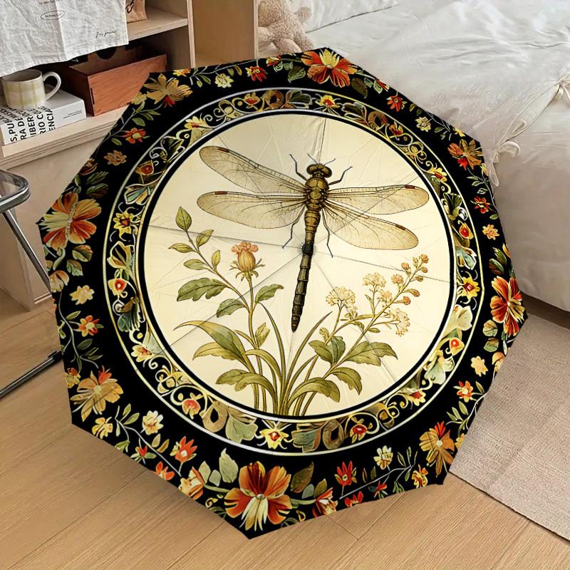1PC Dragonfly Floral Umbrella-8-Rib Reinforced, Automatic Open, Lightweight & Durable, Cute Fashion Accessory for Outdoor-K1264
