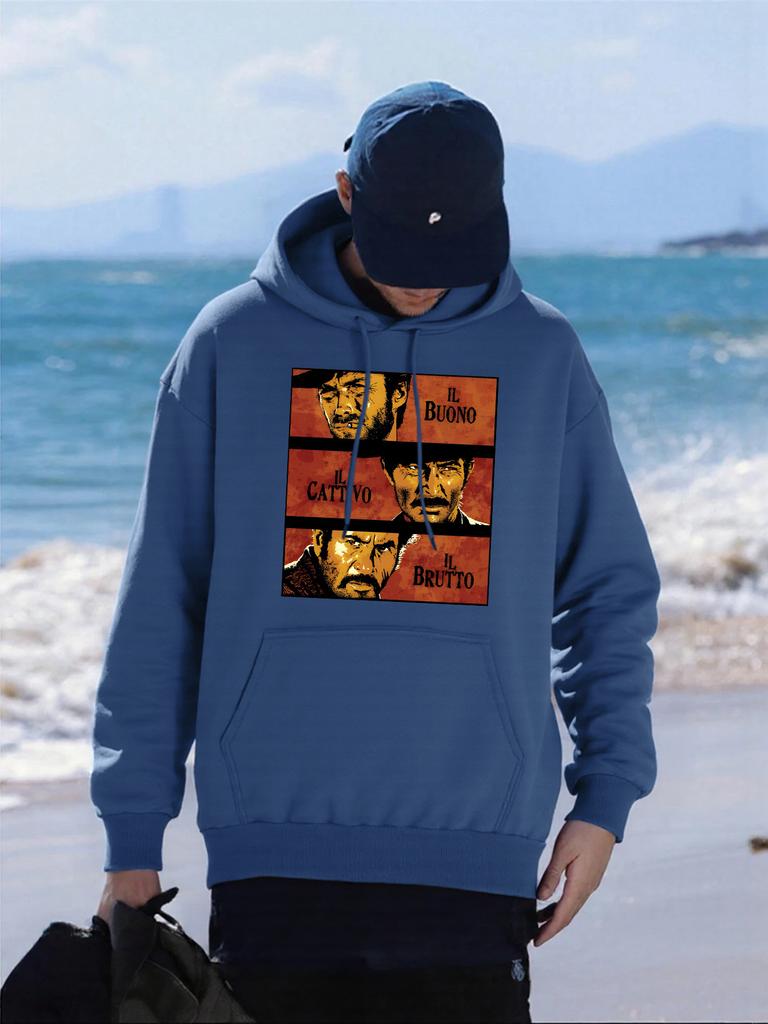 Three Golden Men Printing Man Hoodies Fleece Oversized Streetwear Pocket All-Match Pullover Multicolor Hip Hop Unisex Hoody