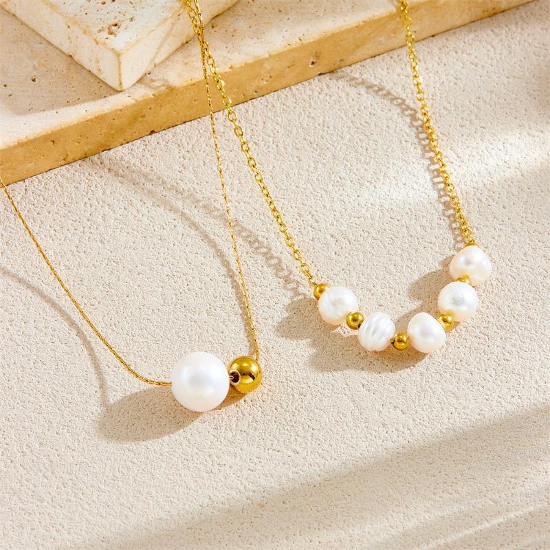 18K Gold Plated Necklace with Baroque Freshwater Pearls, Dainty Pearl Chain Choker, Adjustable Elegant Jewelry for Women Daily Wear Gift