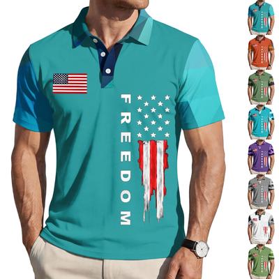 Men's Loose Fit Casual Short Sleeve Polo Shirt with Flag Print Freedom Design Lightweight Breathable Fabric Summer Wear