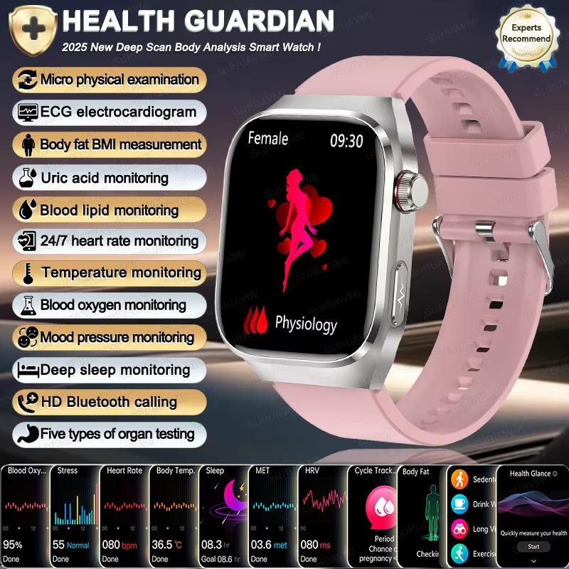 2025 New Smart Watch ECG+PPG Organs Viscera Monitor Clock Men Blood Lipids Uric Acid BP Sport Call Smartwatch for Samsung Galaxy