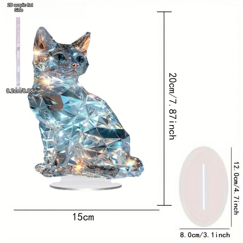 Crystal Kitten - 2D Flat Acrylic Desktop Ornament, Wall Decor Art, Four Seasons Decoration, Novelty Home Decor, Perfect Durable for Bedroom