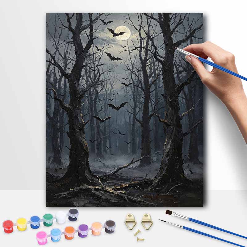 Halloween Digital Oil Painting Coloring Painting Bat Forest Moon Hand Painting Home Decoration