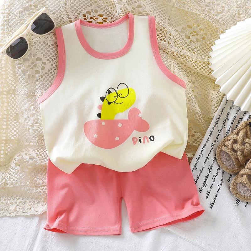2Pcs/Set Cotton T-shirts Shorts Tank Top Boys Girls Sleeveless Children Sets Kids Clothes Vest Suit Summer Children Clothing Baby