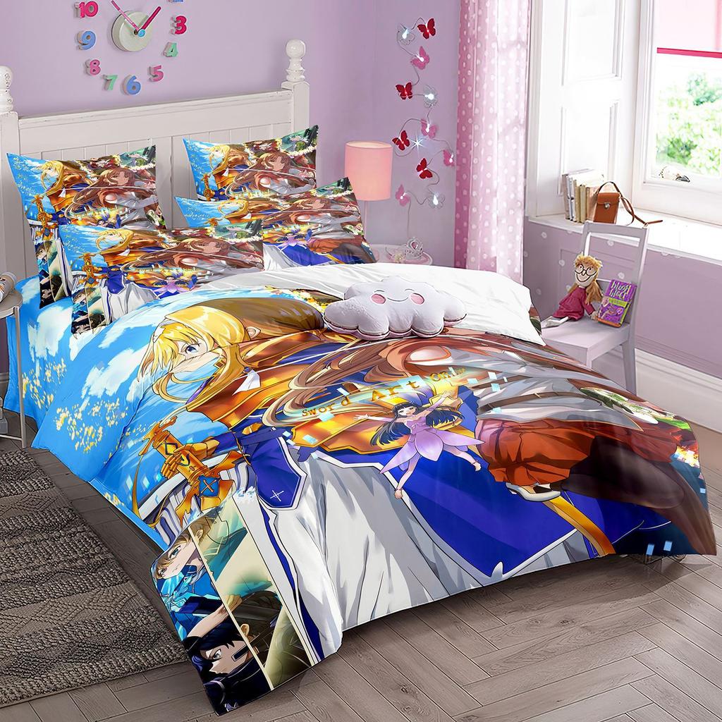 Cartoon Sword Art Online Bedding Sets,Japanese Anime Art Online Duvet Cover Pillowcase For Teenagers And Children Bedroom Decora