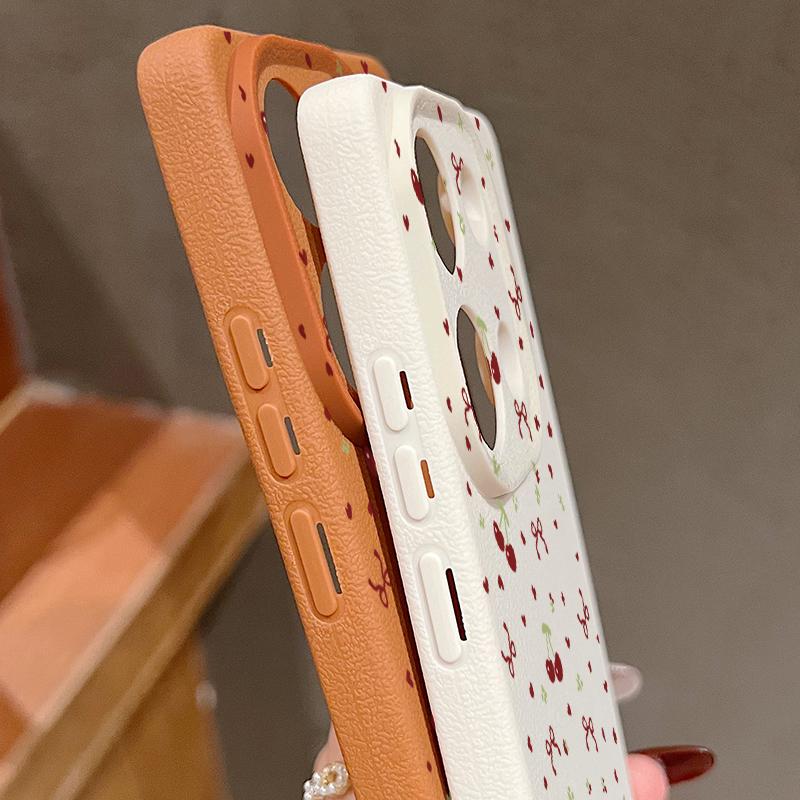 Kirsch-Bowknot-Print TPU-Hülle aus weichem Leder mit Textur für Xiaomi 13T Pro Poco X6 Redmi Note 14 13 Pro 12 11 Schlanke, stoßfeste, matte Schutzhülle