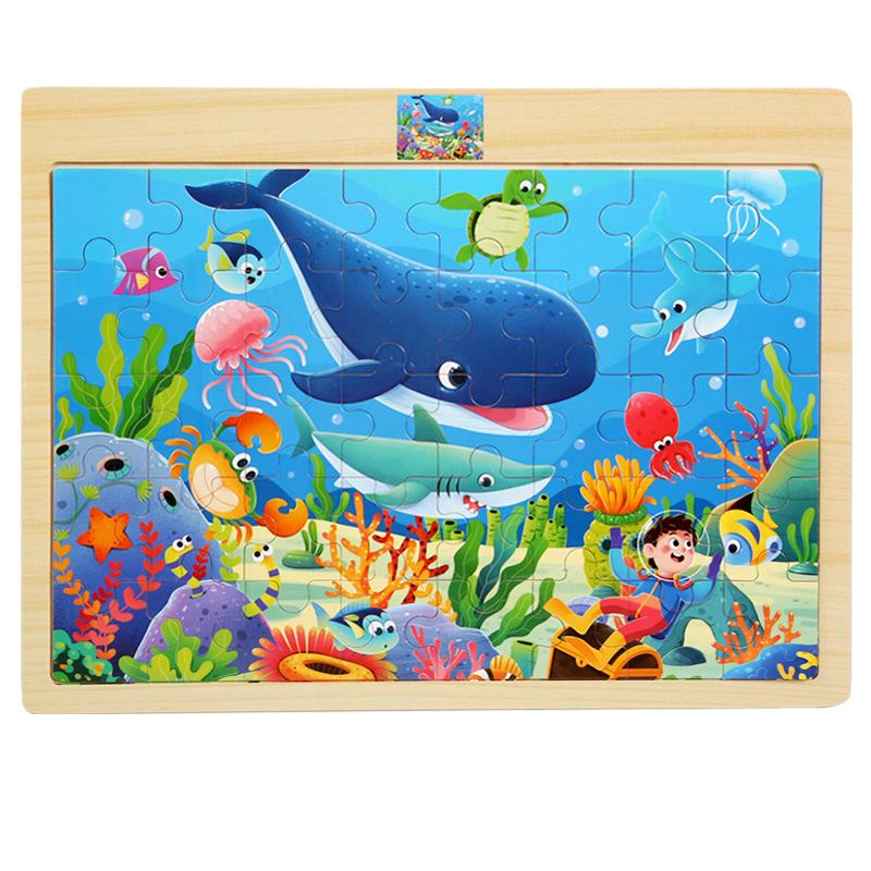 Wooden 40-piece Puzzle for Children, Animals, Dinosaurs, Cartoon Wooden Flat Puzzle for Babies, Early Education Educational Toys