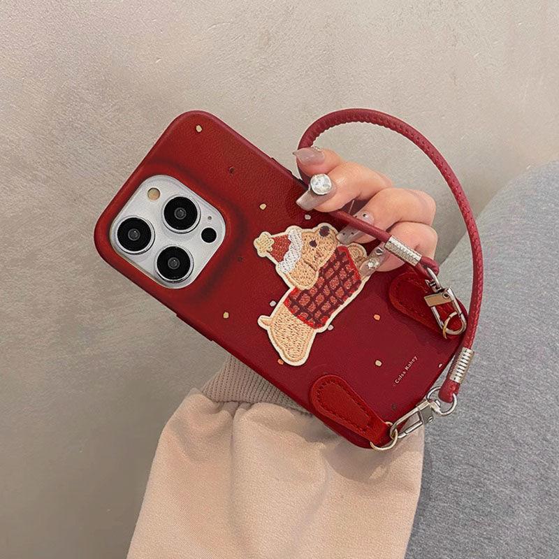 Embroidered Puppy Apple 16 ProMax Phone Case IPhone 15 Pro New 13 Women's 12 Soft 14 Leather Pattern XR