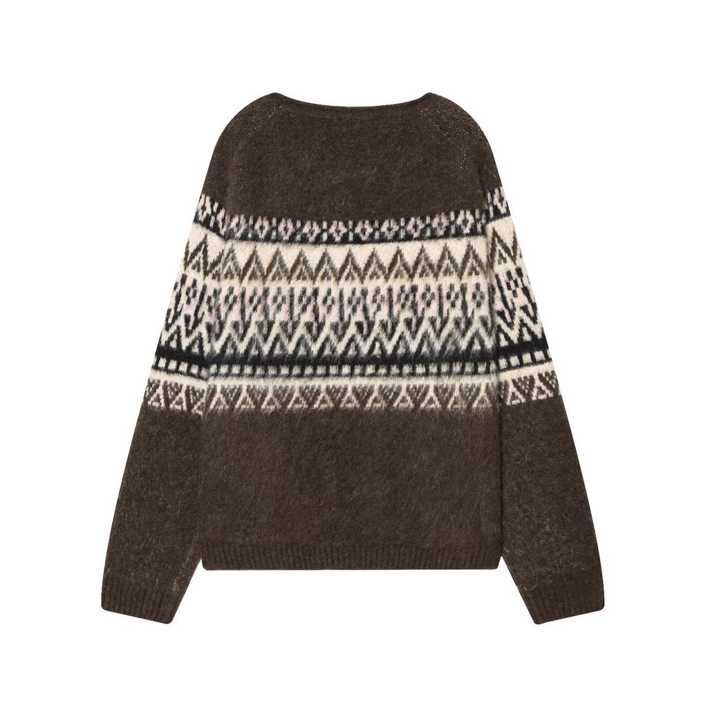 European and American style, new women's clothing, fashionable, versatile, simple color-rubbing effect jacquard knitted sweater