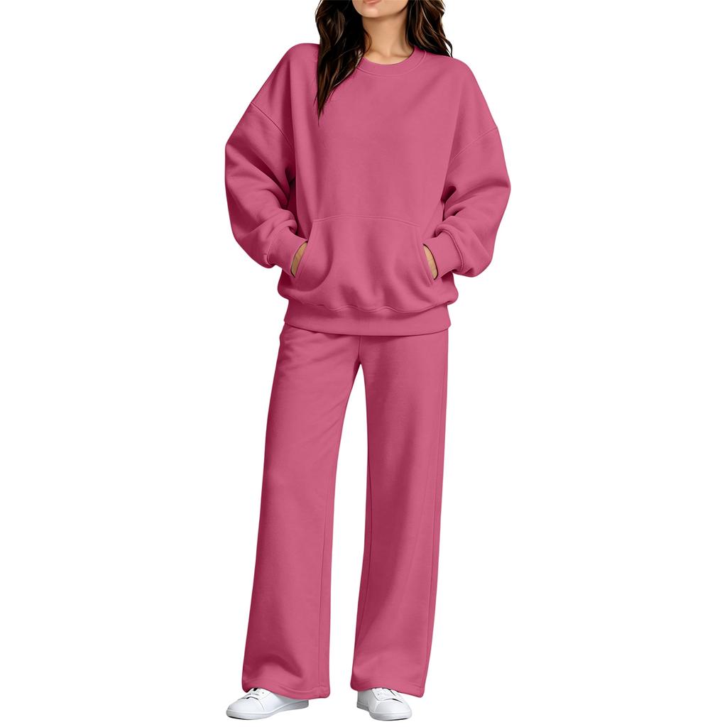 Women's Casual Neck Sweatshirt and Pants Set with Pockets for Fall Winter