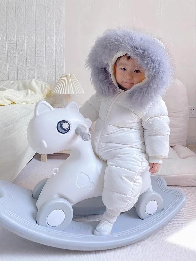 Winter Baby Jumpsuit with Fur Collar and Velvet Lining