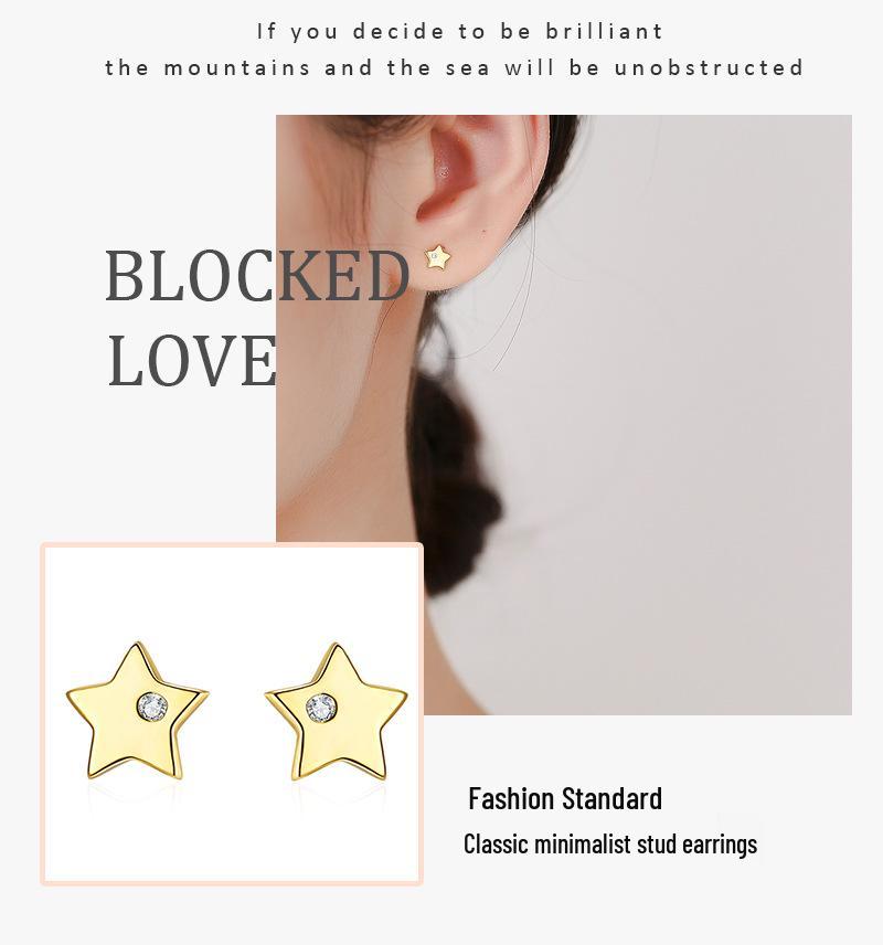 925 Sterling Silver Five-Pointed Star Stud Earrings: Women's Classic and Elegant Fashion Jewelry