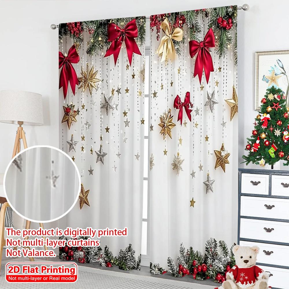 2D Flat Printing 2pcs Christmas Party Curtain Christmas Pine Branch Versatile Polyester Without Electricity Party Decorations