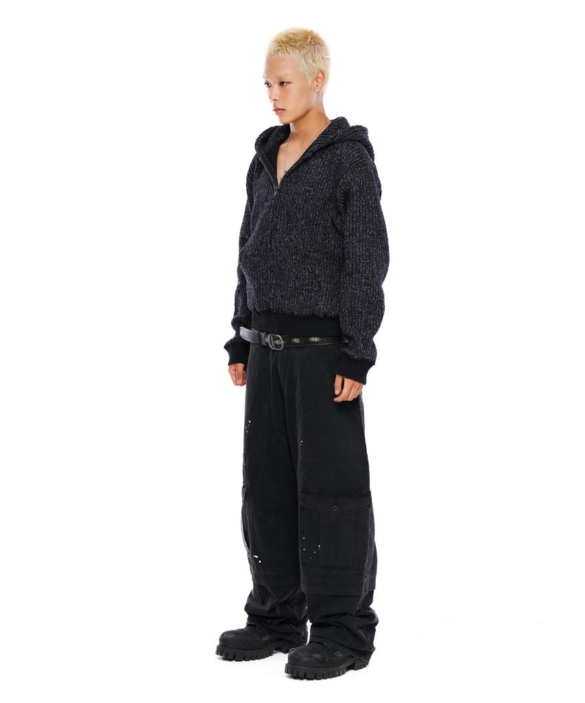Aakam Bokashi Knit Zip-Up Hoodie (Black)