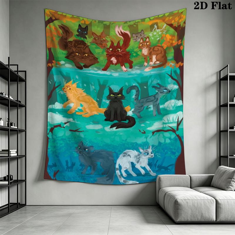 Tapisserie murale Guerrier chat Accrochage mural esthétique Couverture en tissu imprimé Tapisseries décoratives pour chambre à coucher Salon Décoration de maison