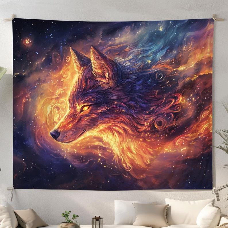 Fiery Cosmic Wolf tapestry 75x100 чёрный
