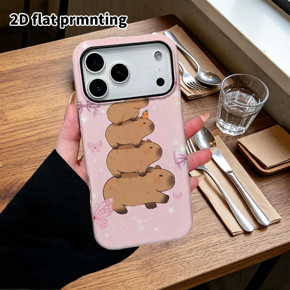 Phone Case: 2D Flat Design Suitable for iPhone 18 17 16 15 14 13 Pro Film Protection Case, Couple Style, Stacking Capybara, Christmas and Halloween Gi