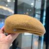 Fashion Metal Logo Wool Painter Hat Warm Soft Autum Winter Beret Cap for Women Solid Color Outdoor Boina Hat Party Girl's Gift