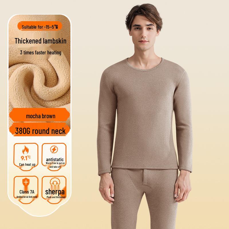 Men's Thick Lambswool Thermal Underwear Set - Velvet-Enhanced for Cold Protection, Heat Retention, and Autumn/Winter Comfort