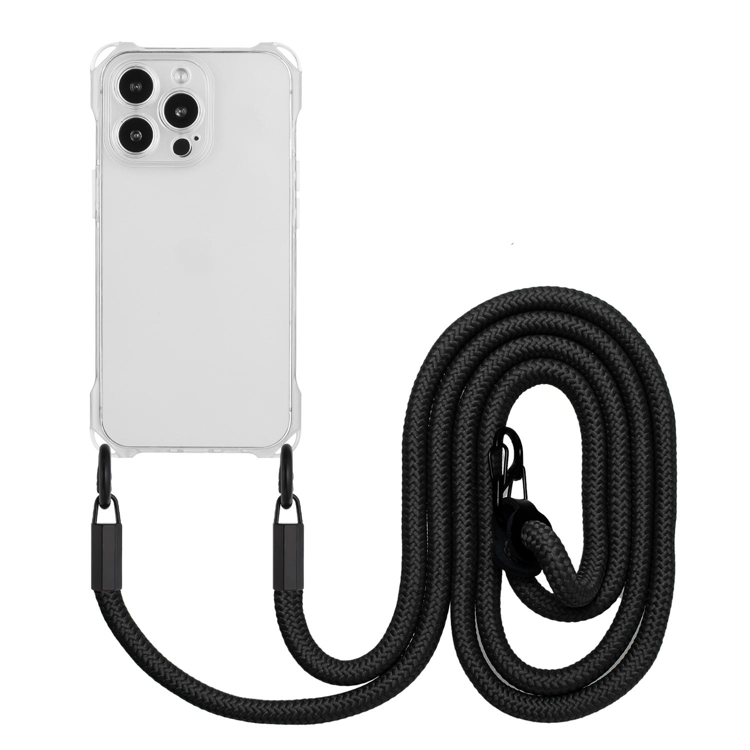 

For iPhone 15 Pro Cell Phone Back Cover Four Corners Anti-drop Soft TPU Case with Hanging Rope Transparent