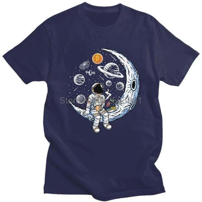 Bitcoin Crypto BTC To The Moon T Shirt Men Cotton T-shirt Streetwear Tshirt Short Sleeve Astronaut Cryptocurrency Tees Tops