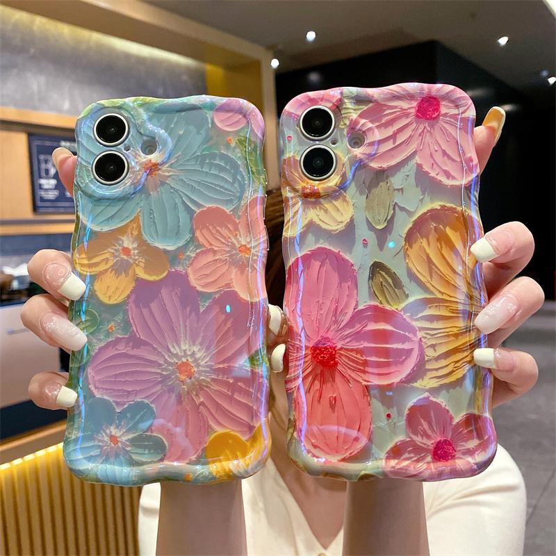 Luxury Fashion Flowers Laser Phone Case For iPhone 11 12 13 14 15 16 Pro Max Plus Glitter Diamond Soft Shockproof Bumper Cover