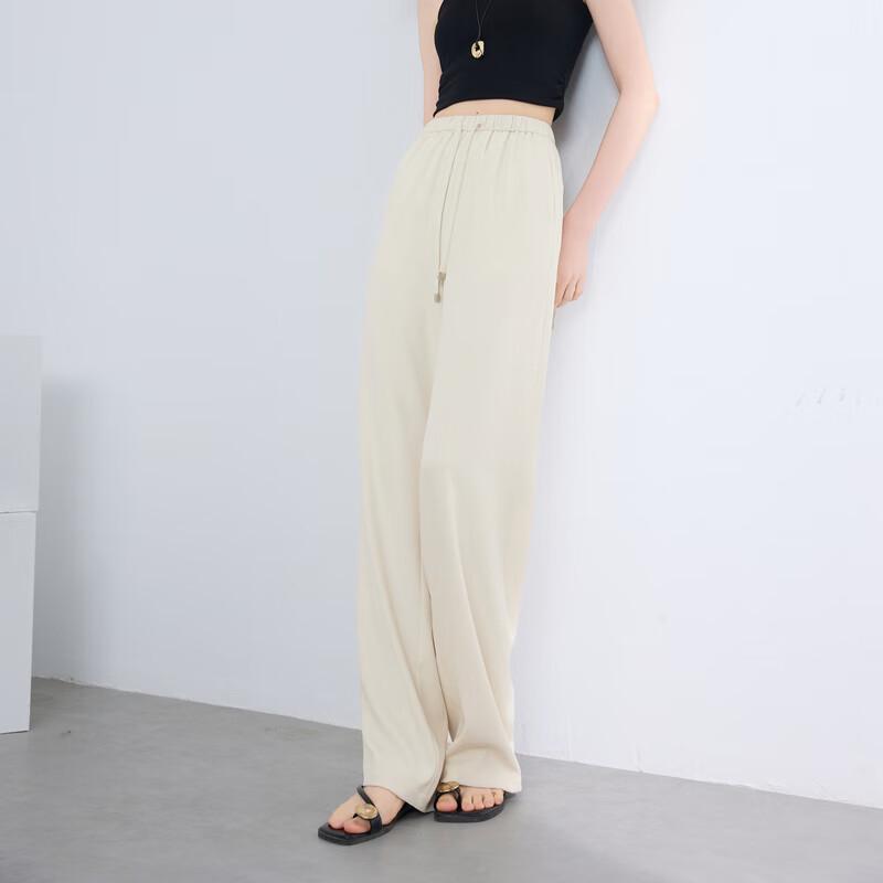 Sancai 2025 Summer Elastic High-Waist Slim Straight-Leg Casual Pants