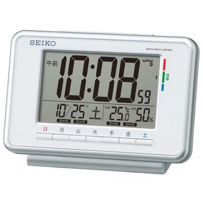 Orologio Seiko SQ775W Sveglia Digitale Bianca con Comfort Settimanale e Display Umidità Sveglia Radiocontrollata, Calendario, Livello, Temperatura,