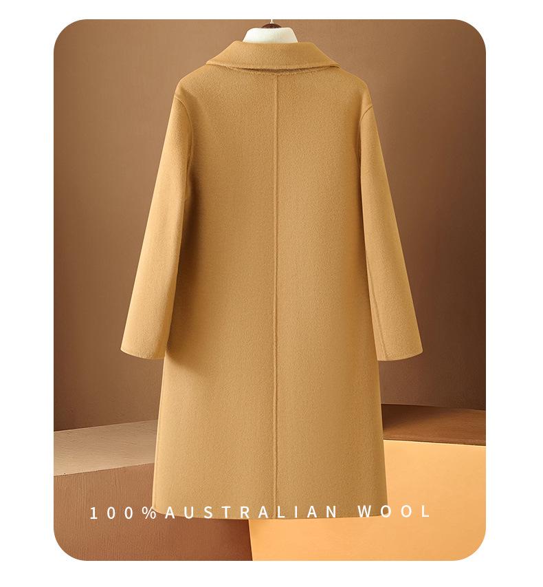 2024 Autumn/Winter Women's Double-Sided Wool Coat: Mid-Length, Stylish Lapel, New Chinese Style, Fashionable Australian Wool