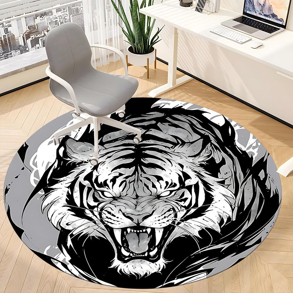 1pc Tiger Wildcat Office Round Area Rug, Under Office Chairs Bedroom Living Room Home Decor, Room Deco
