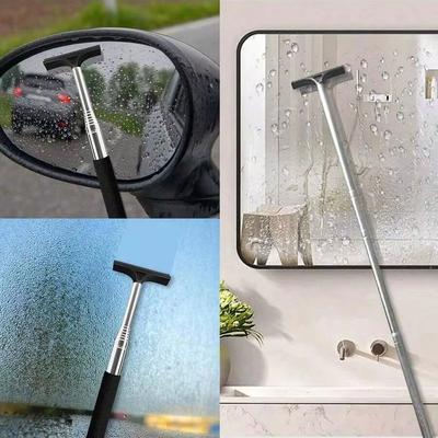 Car Rearview Mirror Wiper Telescopic Handle Car Rearview Mirror Wiper Durable Stainless Auto Glass Cleaning Tools Cleaning Brush