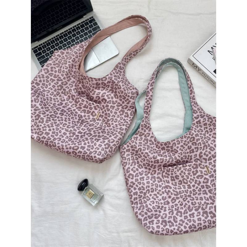 Vintage Leopard Print Faux Suede Shoulder Bag With Interior Card Pocket For Daily Use