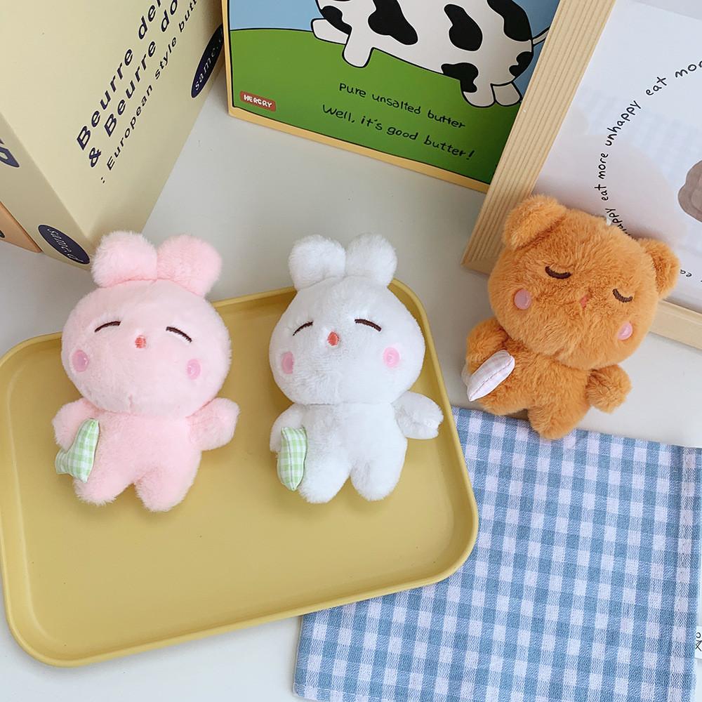 Adorable Plush Bunny And Bear Keychain Soft Short Plush Cute Animal Bag Charm