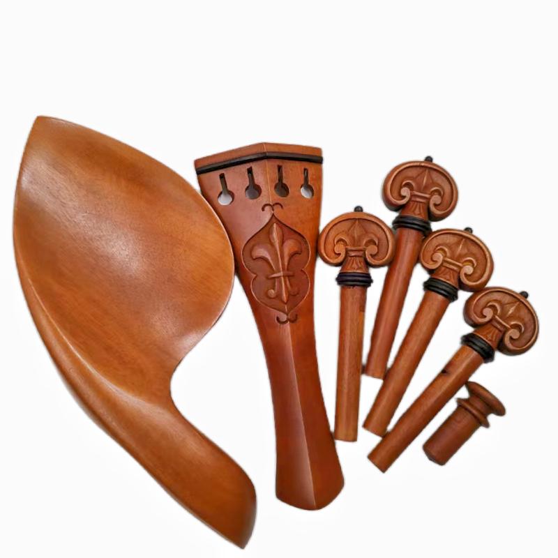 Beautiful Violin Accessories Set With Engrave, Carved 4/4 Fiddle Parts Fittings Pegs Tailpiece Chinrest