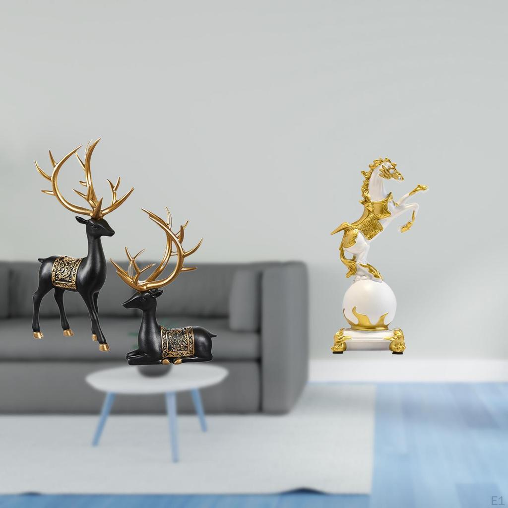Reindeer Elk Resin Statue And Horse Figurine Modern Sculpture Collection for Tabletop Cabinet