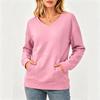 Women's Casual V-Neck Long Sleeve Pullover Sweatshirt with Pockets