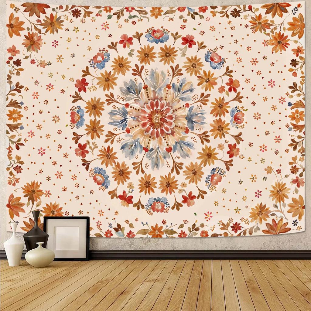 Orange Butterfly Moon Flower Tapestry Boho Floral Plant Tapestries For Bedroom Aesthetic Tapastry'S Wall Hanging Mandala