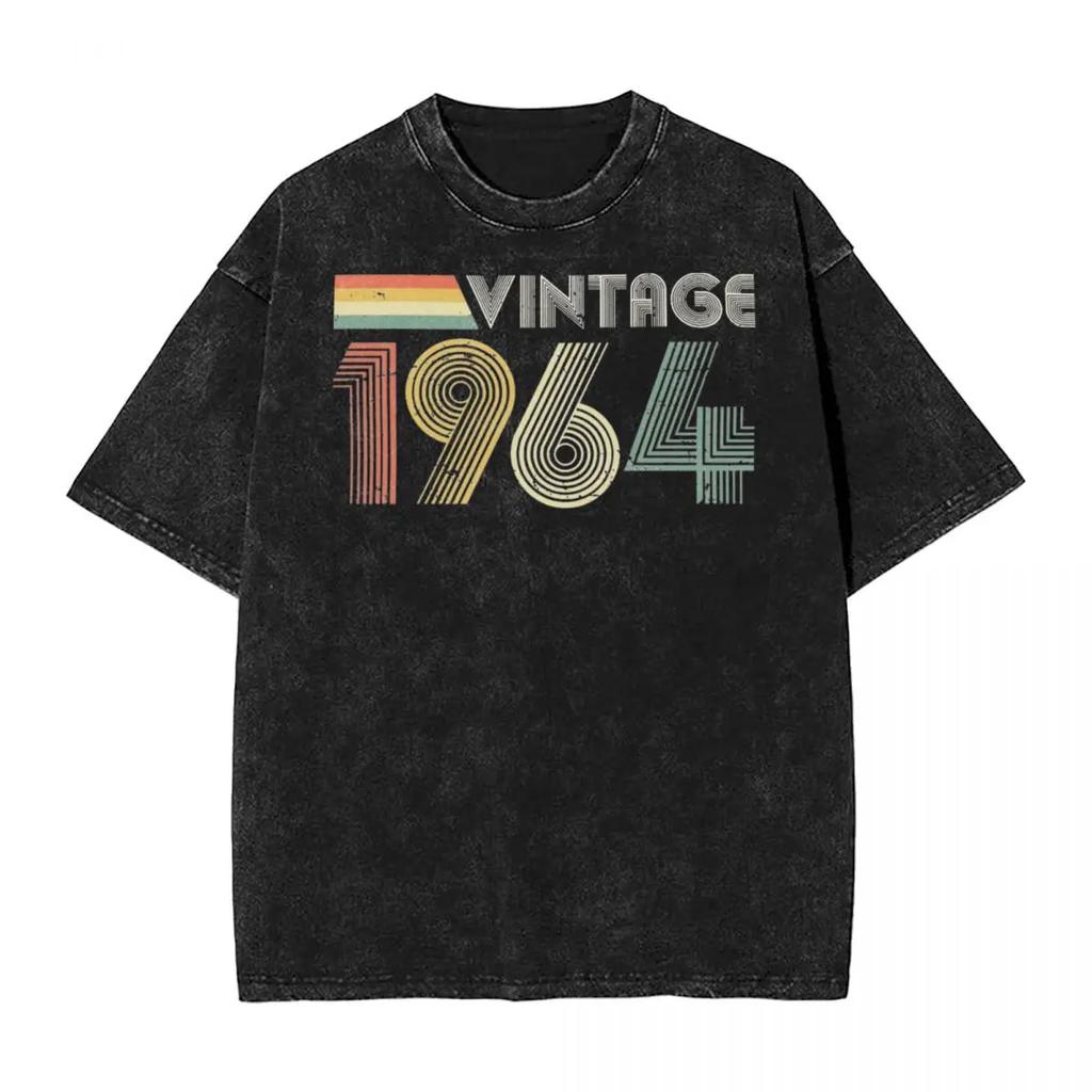 Vintage 1964 T Shirts Washed Cotton Oversize T-Shirt 60th Birthday Gift Men Women Streetwear Graphic Printed Tees