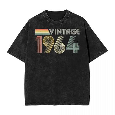 Vintage 1964 T Shirts Washed Cotton Oversize T-Shirt 60th Birthday Gift Men Women Streetwear Graphic Printed Tees