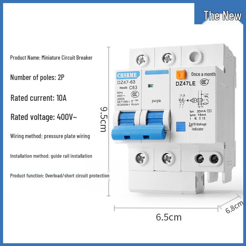 2P Residual Current Circuit Breaker Switch Set - DZ47LE RCD Main Switch